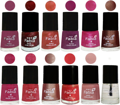 

Fabia Nail Polish Pack of 12(6 Ml Each) Professional Serious Nail Polish Dark Cherry Blossom-Brick Red-Dark Peach-Shock Pink-Pink-Light Coffee-Magenta-Shock Pink Light-Light Nude-Red Orange-Shrimp Pastell-Top Coat(Pack of 12)