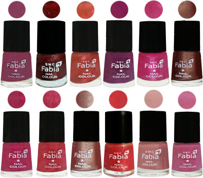 

Fabia Nail Polish Pack of 12(6 Ml Each) Professional Serious Nail Polish Dark Cherry Blossom-Brick Red-Dark Peach-Shock Pink-Pink-Light Coffee-Magenta-Shock Pink Light-Light Nude-Red Orange-Shrimp Pastell-Light Plum(Pack of 12)