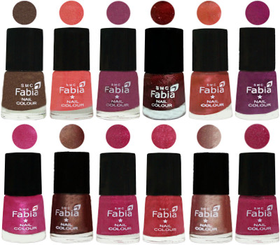 

Fabia Nail Polish Pack of 12(6 Ml Each) Professional Serious Nail Polish Everglade-Light Peach-Dark Cherry Blossom-Brick Red-Dark Peach-Shock Pink-Pink-Light Coffee-Magenta-Shock Pink Light-Light Nude-Hot Magenta(Pack of 12)