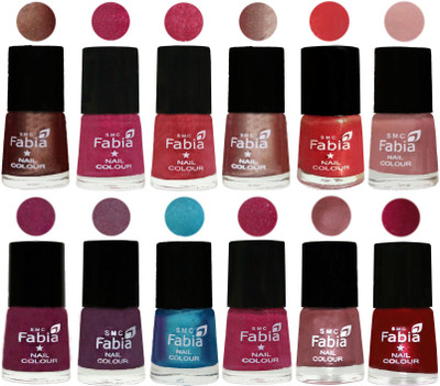 

Fabia Nail Polish Pack of 12(6 Ml Each) Professional Serious Nail Polish Light Coffee-Magenta-Shock Pink Light-Light Nude-Red Orange-Shrimp Pastell-Cherry Blossom-Light Jam-Denim-Hot Magenta-Lip-Dark Magenta(Pack of 12)