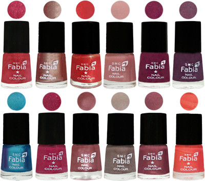 

Fabia Nail Polish Pack of 12(6 Ml Each) Professional Serious Nail Polish Shock Pink Light-Light Nude-Red Orange-Shrimp Pastell-Cherry Blossom-Light Jam-Denim-Hot Magenta-Lip-Light Beige-Dusty Pink-Peach(Pack of 12)