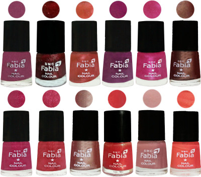 

Fabia Nail Polish Pack of 12(6 Ml Each) Professional Serious Nail Polish Dark Cherry Blossom-Brick Red-Dark Peach-Shock Pink-Pink-Light Coffee-Magenta-Shock Pink Light-Light Nude-Red Orange-Shrimp Pastell-Peach(Pack of 12)