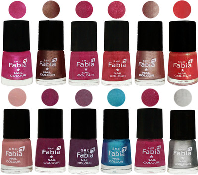 

Fabia Nail Polish Pack of 12(6 Ml Each) Professional Serious Nail Polish Pink-Light Coffee-Magenta-Shock Pink Light-Light Nude-Red Orange-Shrimp Pastell-Cherry Blossom-Light Jam-Denim-Hot Magenta-Silver(Pack of 12)