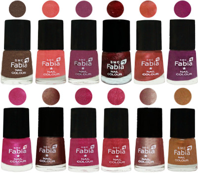 

Fabia Nail Polish Pack of 12(6 Ml Each) Professional Serious Nail Polish Everglade-Light Peach-Dark Cherry Blossom-Brick Red-Dark Peach-Shock Pink-Pink-Light Coffee-Magenta-Shock Pink Light-Light Nude-Golden(Pack of 12)