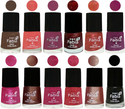 

Fabia Nail Polish Pack of 12(6 Ml Each) Professional Serious Nail Polish Everglade-Light Peach-Dark Cherry Blossom-Brick Red-Dark Peach-Shock Pink-Pink-Light Coffee-Magenta-Shock Pink Light-Light Nude-Black(Pack of 12)