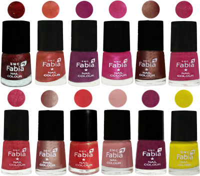 

Fabia Nail Polish Pack of 12(6 Ml Each) Professional Serious Nail Polish Brick Red-Dark Peach-Shock Pink-Pink-Light Coffee-Magenta-Shock Pink Light-Light Nude-Red Orange-Shrimp Pastell-Cherry Blossom-Yellow(Pack of 12)