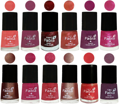 

Fabia Nail Polish Pack of 12(6 Ml Each) Professional Serious Nail Polish Light Peach-Dark Cherry Blossom-Brick Red-Dark Peach-Shock Pink-Pink-Light Coffee-Magenta-Shock Pink Light-Light Nude-Red Orange-Light Jam(Pack of 12)