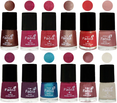 

Fabia Nail Polish Pack of 12(6 Ml Each) Professional Serious Nail Polish Light Coffee-Magenta-Shock Pink Light-Light Nude-Red Orange-Shrimp Pastell-Cherry Blossom-Light Jam-Denim-Hot Magenta-Lip-Light Cream(Pack of 12)