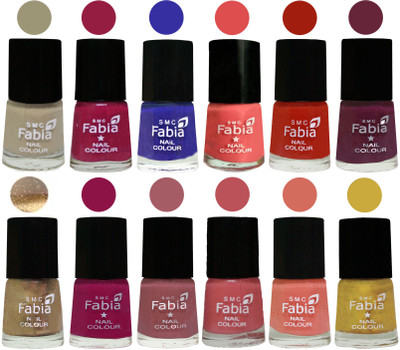 

Fabia Matte Nail Polish Exclusive Combo Tan, Cherry Blossom, Shock Blue, Salmon, Shock Orange Red, Mulberry, Golden, Raspberry, Lip, Bazooka Joe, Light Peach, Matte Golden(Pack of 12)
