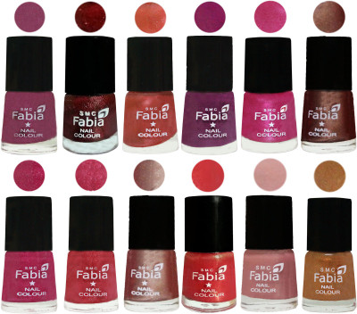 

Fabia Nail Polish Pack of 12(6 Ml Each) Professional Serious Nail Polish Dark Cherry Blossom-Brick Red-Dark Peach-Shock Pink-Pink-Light Coffee-Magenta-Shock Pink Light-Light Nude-Red Orange-Shrimp Pastell-Golden(Pack of 12)