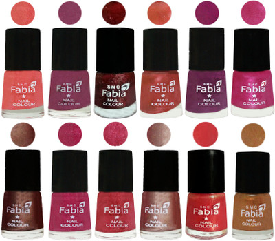 

Fabia Nail Polish Pack of 12(6 Ml Each) Professional Serious Nail Polish Light Peach-Dark Cherry Blossom-Brick Red-Dark Peach-Shock Pink-Pink-Light Coffee-Magenta-Shock Pink Light-Light Nude-Red Orange-Golden(Pack of 12)