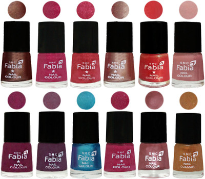 

Fabia Nail Polish Pack of 12(6 Ml Each) Professional Serious Nail Polish Light Coffee-Magenta-Shock Pink Light-Light Nude-Red Orange-Shrimp Pastell-Cherry Blossom-Light Jam-Denim-Hot Magenta-Lip-Golden(Pack of 12)
