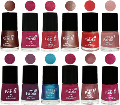 

Fabia Nail Polish Pack of 12(6 Ml Each) Professional Serious Nail Polish Light Coffee-Magenta-Shock Pink Light-Light Nude-Red Orange-Shrimp Pastell-Cherry Blossom-Light Jam-Denim-Hot Magenta-Lip-Light Magenta(Pack of 12)