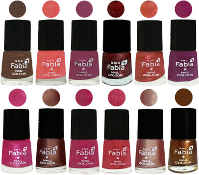 

Fabia Nail Polish Pack of 12(6 Ml Each) Professional Serious Nail Polish Everglade-Light Peach-Dark Cherry Blossom-Brick Red-Dark Peach-Shock Pink-Pink-Light Coffee-Magenta-Shock Pink Light-Light Nude-Dark Golden(Pack of 12)