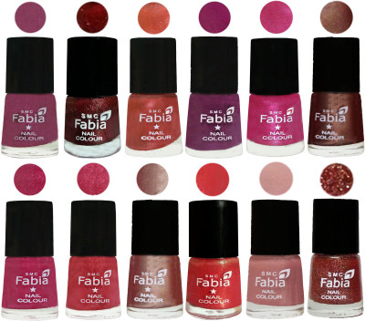 

Fabia Nail Polish Pack of 12(6 Ml Each) Professional Serious Nail Polish Dark Cherry Blossom-Brick Red-Dark Peach-Shock Pink-Pink-Light Coffee-Magenta-Shock Pink Light-Light Nude-Red Orange-Shrimp Pastell-Jerry Wine(Pack of 12)