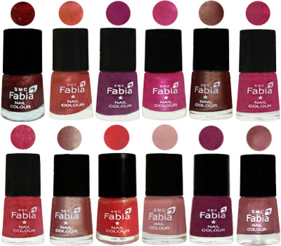 

Fabia Nail Polish Pack of 12(6 Ml Each) Professional Serious Nail Polish Brick Red-Dark Peach-Shock Pink-Pink-Light Coffee-Magenta-Shock Pink Light-Light Nude-Red Orange-Shrimp Pastell-Cherry Blossom-Lip(Pack of 12)