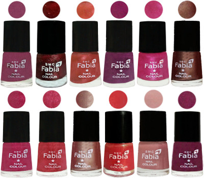 

Fabia Nail Polish Pack of 12(6 Ml Each) Professional Serious Nail Polish Dark Cherry Blossom-Brick Red-Dark Peach-Shock Pink-Pink-Light Coffee-Magenta-Shock Pink Light-Light Nude-Red Orange-Shrimp Pastell-Cherry Blossom(Pack of 12)