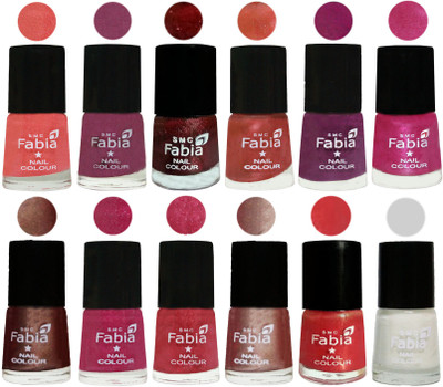 

Fabia Nail Polish Pack of 12(6 Ml Each) Professional Serious Nail Polish Light Peach-Dark Cherry Blossom-Brick Red-Dark Peach-Shock Pink-Pink-Light Coffee-Magenta-Shock Pink Light-Light Nude-Red Orange-White(Pack of 12)