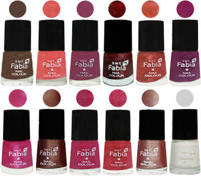 

Fabia Nail Polish Pack of 12(6 Ml Each) Professional Serious Nail Polish Everglade-Light Peach-Dark Cherry Blossom-Brick Red-Dark Peach-Shock Pink-Pink-Light Coffee-Magenta-Shock Pink Light-Light Nude-White(Pack of 12)