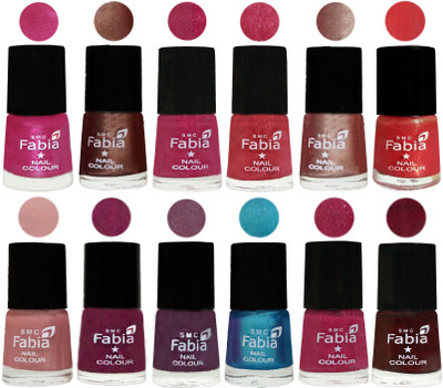 

Fabia Nail Polish Pack of 12(6 Ml Each) Professional Serious Nail Polish Pink-Light Coffee-Magenta-Shock Pink Light-Light Nude-Red Orange-Shrimp Pastell-Cherry Blossom-Light Jam-Denim-Hot Magenta-Royal Red(Pack of 12)