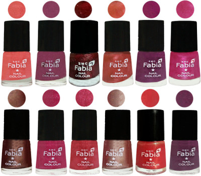 

Fabia Nail Polish Pack of 12(6 Ml Each) Professional Serious Nail Polish Light Peach-Dark Cherry Blossom-Brick Red-Dark Peach-Shock Pink-Pink-Light Coffee-Magenta-Shock Pink Light-Light Nude-Red Orange-Brinjal Purple(Pack of 12)
