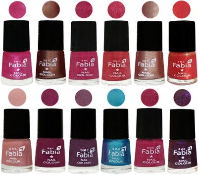 

Fabia Nail Polish Pack of 12(6 Ml Each) Professional Serious Nail Polish Pink-Light Coffee-Magenta-Shock Pink Light-Light Nude-Red Orange-Shrimp Pastell-Cherry Blossom-Light Jam-Denim-Hot Magenta-Dark Purple(Pack of 12)