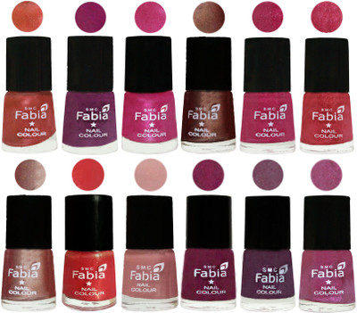 Fabia Nail Polish Pack of 12(6 Ml Each) Professional Serious Nail Polish Dark Peach-Shock Pink-Pink-Light Coffee-Magenta-Shock Pink Light-Light Nude-Red Orange-Shrimp Pastell-Cherry Blossom-Light Jam-Rani(Pack of 12)