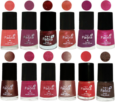

Fabia Nail Polish Pack of 12(6 Ml Each) Professional Serious Nail Polish Light Peach-Dark Cherry Blossom-Brick Red-Dark Peach-Shock Pink-Pink-Light Coffee-Magenta-Shock Pink Light-Light Nude-Red Orange-Dark Brown(Pack of 12)