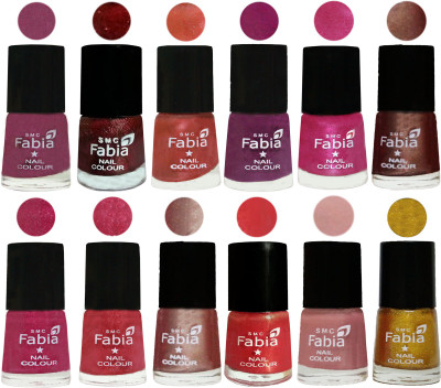 

Fabia Nail Polish Pack of 12(6 Ml Each) Professional Serious Nail Polish Dark Cherry Blossom-Brick Red-Dark Peach-Shock Pink-Pink-Light Coffee-Magenta-Shock Pink Light-Light Nude-Red Orange-Shrimp Pastell-Jerry Golden(Pack of 12)