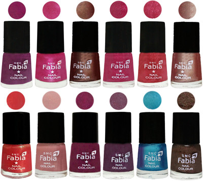 

Fabia Nail Polish Pack of 12(6 Ml Each) Professional Serious Nail Polish Shock Pink-Pink-Light Coffee-Magenta-Shock Pink Light-Light Nude-Red Orange-Shrimp Pastell-Cherry Blossom-Light Jam-Denim-Dark Brown(Pack of 12)