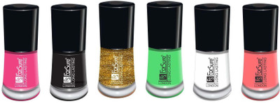 

forsure matte long lasting professional nail polish set or 6 light pink, black, glitter golden, neon green, white, hot peach(Pack of 6)