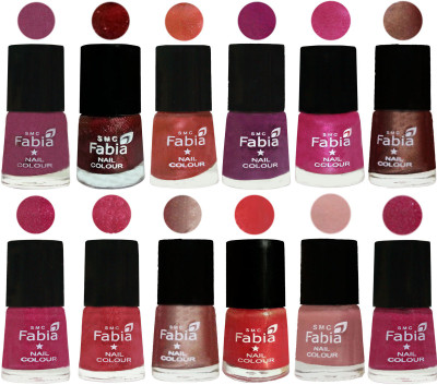 

Fabia Nail Polish Pack of 12(6 Ml Each) Professional Serious Nail Polish Dark Cherry Blossom-Brick Red-Dark Peach-Shock Pink-Pink-Light Coffee-Magenta-Shock Pink Light-Light Nude-Red Orange-Shrimp Pastell-Hot Magenta(Pack of 12)