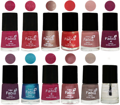 

Fabia Nail Polish Pack of 12(6 Ml Each) Professional Serious Nail Polish Magenta-Shock Pink Light-Light Nude-Red Orange-Shrimp Pastell-Cherry Blossom-Light Jam-Denim-Hot Magenta-Lip-Light Beige-Top Coat(Pack of 12)