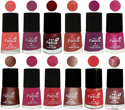 

Fabia Nail Polish Pack of 12(6 Ml Each) Professional Serious Nail Polish Light Peach-Dark Cherry Blossom-Brick Red-Dark Peach-Shock Pink-Pink-Light Coffee-Magenta-Shock Pink Light-Light Nude-Red Orange-Dark Red Chrome(Pack of 12)