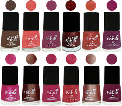 

Fabia Nail Polish Pack of 12(6 Ml Each) Professional Serious Nail Polish Everglade-Light Peach-Dark Cherry Blossom-Brick Red-Dark Peach-Shock Pink-Pink-Light Coffee-Magenta-Shock Pink Light-Light Nude-Cherry Blossom(Pack of 12)