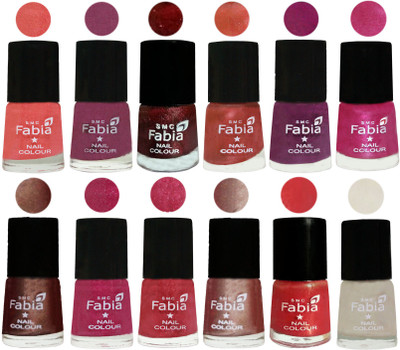 

Fabia Nail Polish Pack of 12(6 Ml Each) Professional Serious Nail Polish Light Peach-Dark Cherry Blossom-Brick Red-Dark Peach-Shock Pink-Pink-Light Coffee-Magenta-Shock Pink Light-Light Nude-Red Orange-Light Cream(Pack of 12)