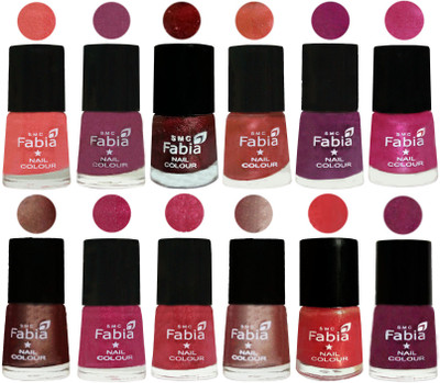 

Fabia Nail Polish Pack of 12(6 Ml Each) Professional Serious Nail Polish Light Peach-Dark Cherry Blossom-Brick Red-Dark Peach-Shock Pink-Pink-Light Coffee-Magenta-Shock Pink Light-Light Nude-Red Orange-Cherry Blossom(Pack of 12)
