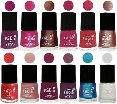 

Fabia Nail Polish Pack of 12(6 Ml Each) Professional Serious Nail Polish Shock Pink-Pink-Light Coffee-Magenta-Shock Pink Light-Light Nude-Red Orange-Shrimp Pastell-Cherry Blossom-Light Jam-Denim-White(Pack of 12)