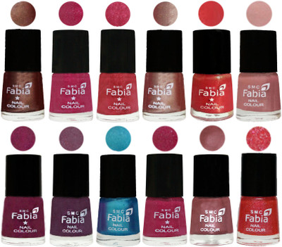 

Fabia Nail Polish Pack of 12(6 Ml Each) Professional Serious Nail Polish Light Coffee-Magenta-Shock Pink Light-Light Nude-Red Orange-Shrimp Pastell-Cherry Blossom-Light Jam-Denim-Hot Magenta-Lip-Jerry Pink(Pack of 12)