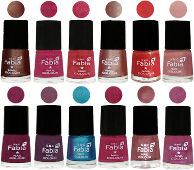 

Fabia Nail Polish Pack of 12(6 Ml Each) Professional Serious Nail Polish Light Coffee-Magenta-Shock Pink Light-Light Nude-Red Orange-Shrimp Pastell-Cherry Blossom-Light Jam-Denim-Hot Magenta-Lip-Rani(Pack of 12)