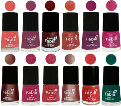 

Fabia Nail Polish Pack of 12(6 Ml Each) Professional Serious Nail Polish Light Peach-Dark Cherry Blossom-Brick Red-Dark Peach-Shock Pink-Pink-Light Coffee-Magenta-Shock Pink Light-Light Nude-Red Orange-Green(Pack of 12)