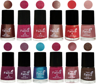 

Fabia Nail Polish Pack of 12(6 Ml Each) Professional Serious Nail Polish Light Coffee-Magenta-Shock Pink Light-Light Nude-Red Orange-Shrimp Pastell-Cherry Blossom-Light Jam-Denim-Hot Magenta-Lip-Dark Brown(Pack of 12)