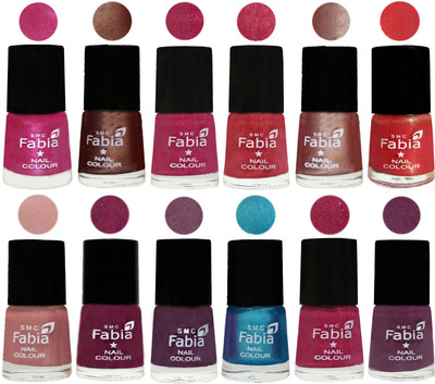 

Fabia Nail Polish Pack of 12(6 Ml Each) Professional Serious Nail Polish Pink-Light Coffee-Magenta-Shock Pink Light-Light Nude-Red Orange-Shrimp Pastell-Cherry Blossom-Light Jam-Denim-Hot Magenta-Brinjal Purple(Pack of 12)