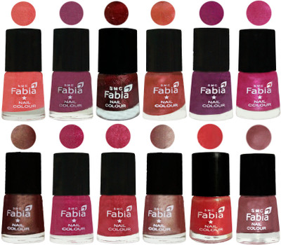 

Fabia Nail Polish Pack of 12(6 Ml Each) Professional Serious Nail Polish Light Peach-Dark Cherry Blossom-Brick Red-Dark Peach-Shock Pink-Pink-Light Coffee-Magenta-Shock Pink Light-Light Nude-Red Orange-Lip(Pack of 12)