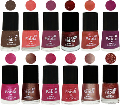 

Fabia Nail Polish Pack of 12(6 Ml Each) Professional Serious Nail Polish Everglade-Light Peach-Dark Cherry Blossom-Brick Red-Dark Peach-Shock Pink-Pink-Light Coffee-Magenta-Shock Pink Light-Light Nude-Jerry Wine(Pack of 12)