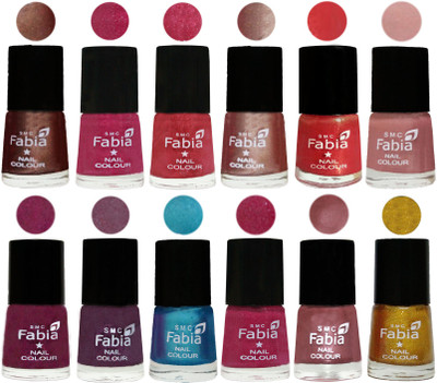 

Fabia Nail Polish Pack of 12(6 Ml Each) Professional Serious Nail Polish Light Coffee-Magenta-Shock Pink Light-Light Nude-Red Orange-Shrimp Pastell-Cherry Blossom-Light Jam-Denim-Hot Magenta-Lip-Jerry Golden(Pack of 12)