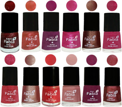 

Fabia Nail Polish Pack of 12(6 Ml Each) Professional Serious Nail Polish Brick Red-Dark Peach-Shock Pink-Pink-Light Coffee-Magenta-Shock Pink Light-Light Nude-Red Orange-Shrimp Pastell-Cherry Blossom-Nude Pink(Pack of 12)
