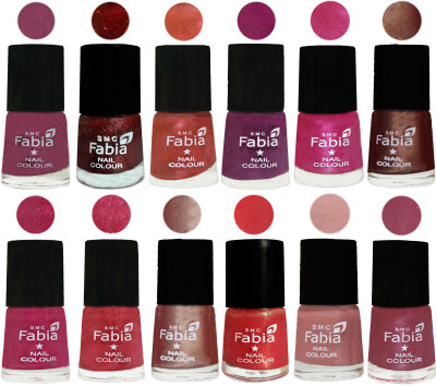 

Fabia Nail Polish Pack of 12(6 Ml Each) Professional Serious Nail Polish Dark Cherry Blossom-Brick Red-Dark Peach-Shock Pink-Pink-Light Coffee-Magenta-Shock Pink Light-Light Nude-Red Orange-Shrimp Pastell-Pink Maroonish(Pack of 12)
