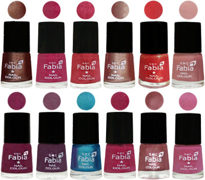 

Fabia Nail Polish Pack of 12(6 Ml Each) Professional Serious Nail Polish Light Coffee-Magenta-Shock Pink Light-Light Nude-Red Orange-Shrimp Pastell-Cherry Blossom-Light Jam-Denim-Hot Magenta-Lip-Light Plum(Pack of 12)