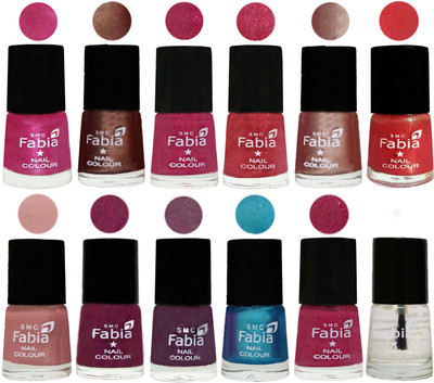 

Fabia Nail Polish Pack of 12(6 Ml Each) Professional Serious Nail Polish Pink-Light Coffee-Magenta-Shock Pink Light-Light Nude-Red Orange-Shrimp Pastell-Cherry Blossom-Light Jam-Denim-Hot Magenta-Top Coat(Pack of 12)
